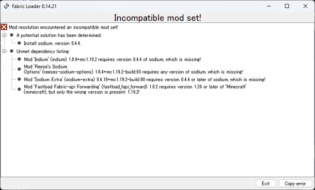 Incompatible Mod Set Error